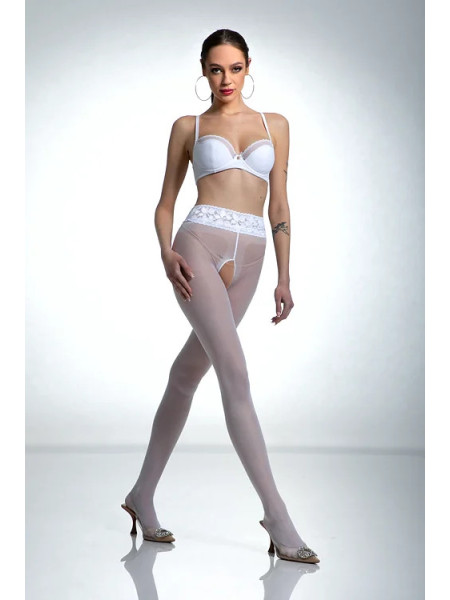 Weiße Amour Hip Lace-Strumpfhose mit Loch im Schritt und Spitze