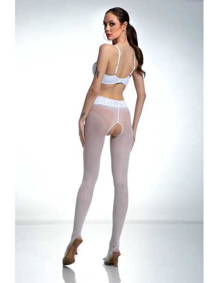 Weiße Amour Hip Lace-Strumpfhose mit Loch im Schritt und Spitze