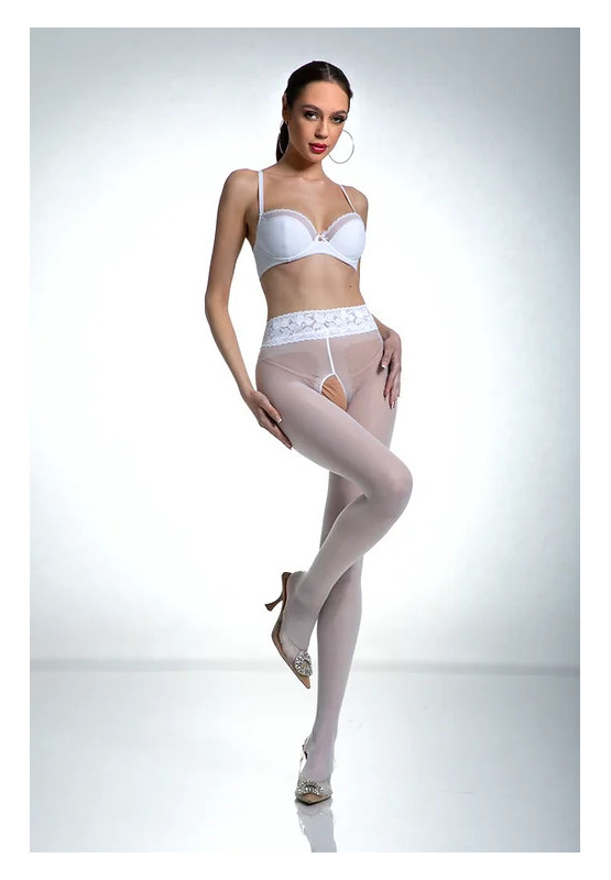 Weiße Amour Hip Lace-Strumpfhose mit Loch im Schritt und Spitze