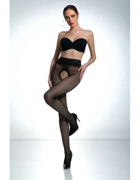 Schwarze Amour Hip Lace-Strumpfhose mit Loch im Schritt und Spitze