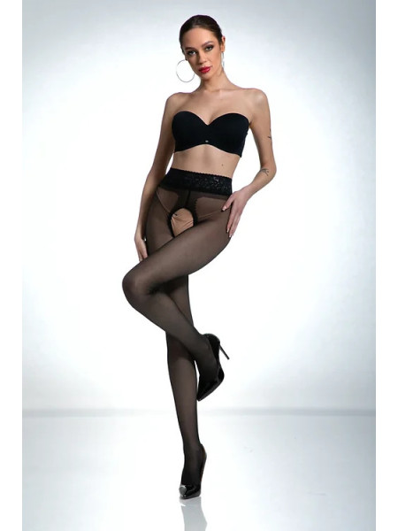 Schwarze Amour Hip Lace-Strumpfhose mit Loch im Schritt und Spitze 2