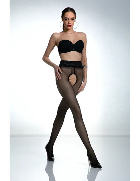 Schwarze Amour Hip Lace-Strumpfhose mit Loch im Schritt und Spitze