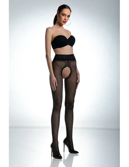 Schwarze Amour Hip Lace-Strumpfhose mit Loch im Schritt und Spitze