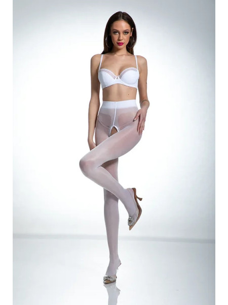 Weiße Amour Hip Gloss-Strumpfhose mit Loch im Schritt, glänzend