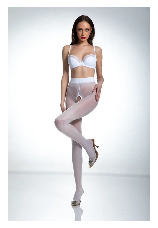 Weiße Amour Hip Gloss-Strumpfhose mit Loch im Schritt, glänzend