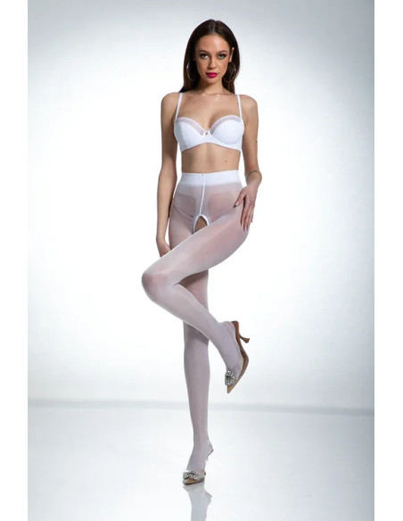 Weiße Amour Hip Gloss-Strumpfhose mit Loch im Schritt, glänzend