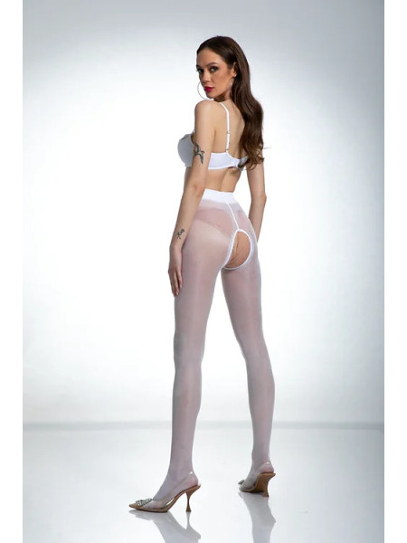 Weiße Amour Hip Gloss-Strumpfhose mit Loch im Schritt, glänzend 2