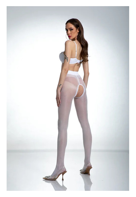 Weiße Amour Hip Gloss-Strumpfhose mit Loch im Schritt, glänzend