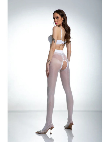 Weiße Amour Hip Gloss-Strumpfhose mit Loch im Schritt, glänzend