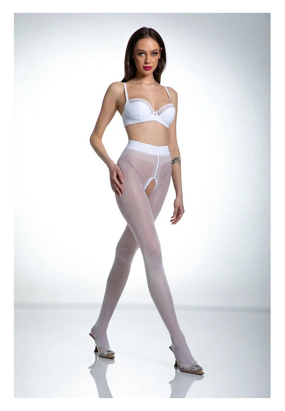 Weiße Amour Hip Gloss-Strumpfhose mit Loch im Schritt, glänzend