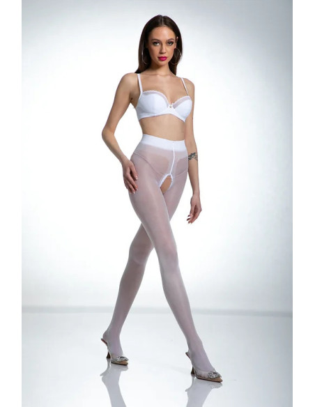 Weiße Amour Hip Gloss-Strumpfhose mit Loch im Schritt, glänzend