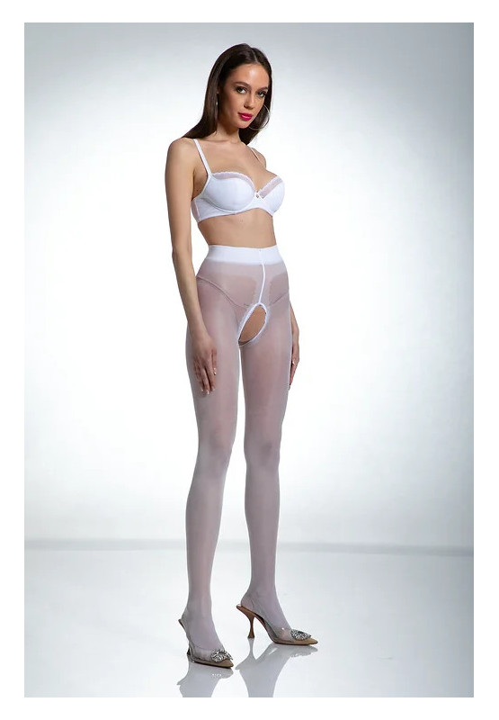 Weiße Amour Hip Gloss-Strumpfhose mit Loch im Schritt, glänzend