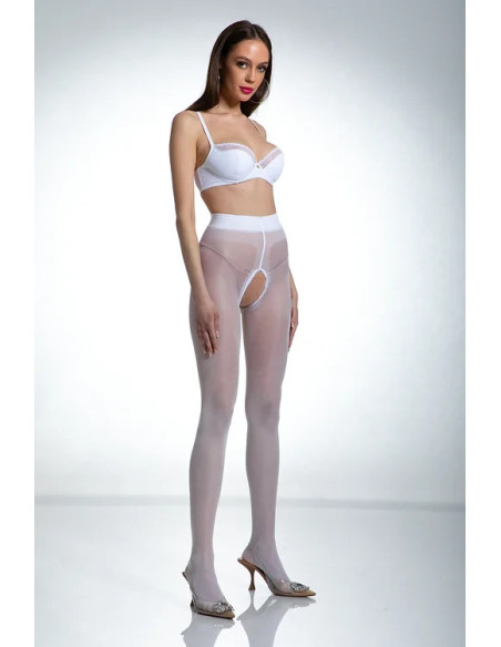 Weiße Amour Hip Gloss-Strumpfhose mit Loch im Schritt, glänzend
