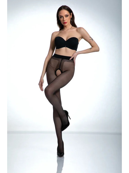Schwarze Amour Hip Gloss Strumpfhose mit Loch im Schritt, glänzend