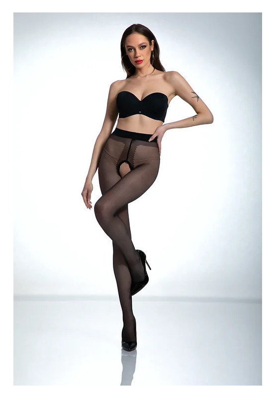 Schwarze Amour Hip Gloss Strumpfhose mit Loch im Schritt, glänzend