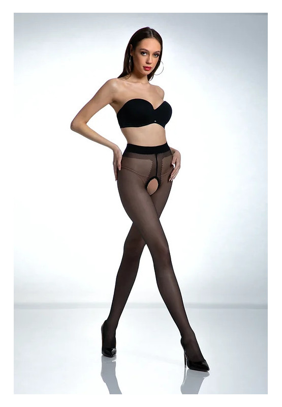 Schwarze Amour Hip Gloss Strumpfhose mit Loch im Schritt, glänzend