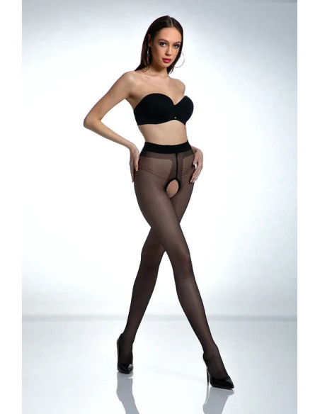 Schwarze Amour Hip Gloss Strumpfhose mit Loch im Schritt, glänzend