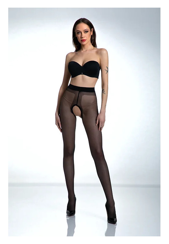 Schwarze Amour Hip Gloss Strumpfhose mit Loch im Schritt, glänzend