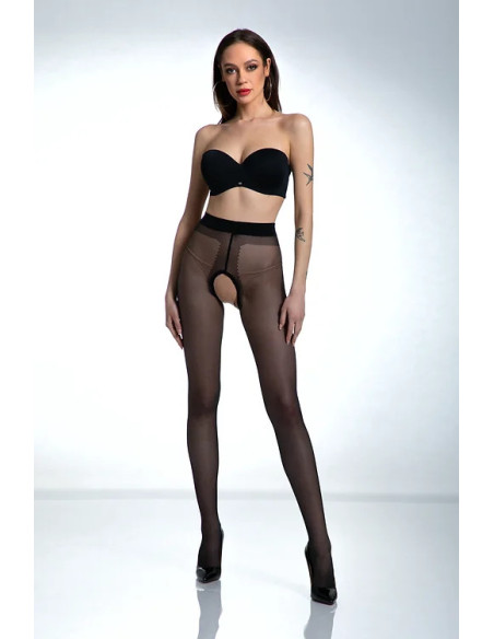 Schwarze Amour Hip Gloss Strumpfhose mit Loch im Schritt, glänzend