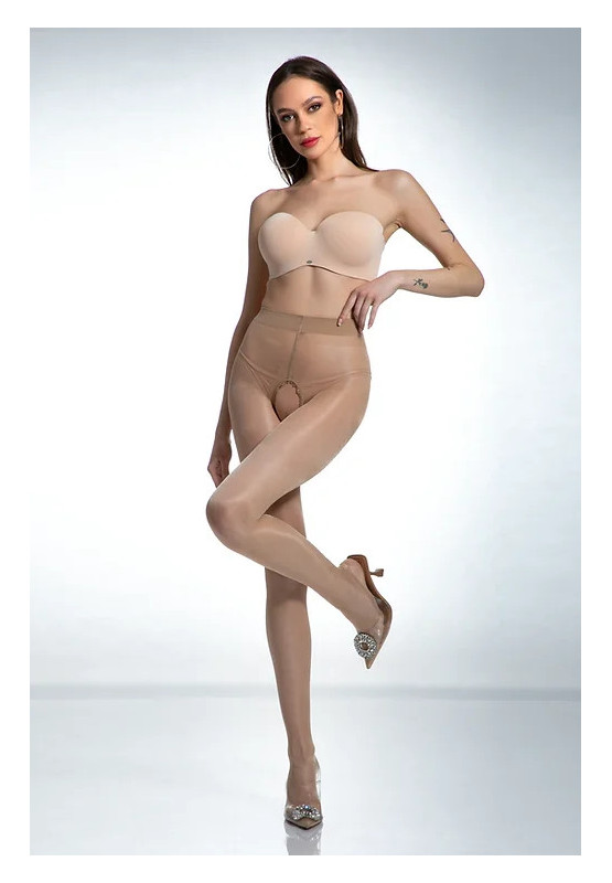 Beige Amour Hip Gloss Strumpfhose mit Loch im Schritt, glänzend