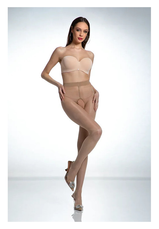 Beige Amour Hip Gloss Strumpfhose mit Loch im Schritt, glänzend