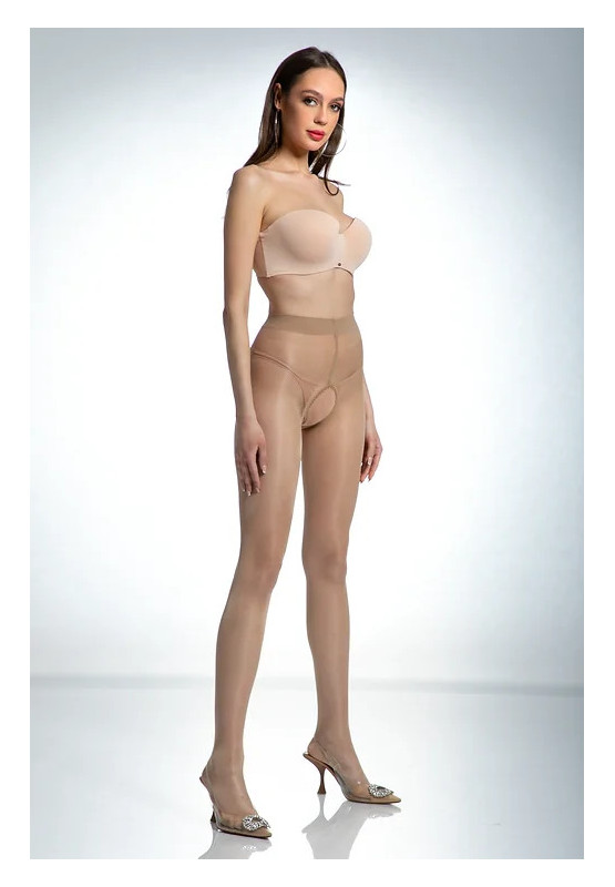 Beige Amour Hip Gloss Strumpfhose mit Loch im Schritt, glänzend