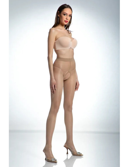 Beige Amour Hip Gloss Strumpfhose mit Loch im Schritt, glänzend