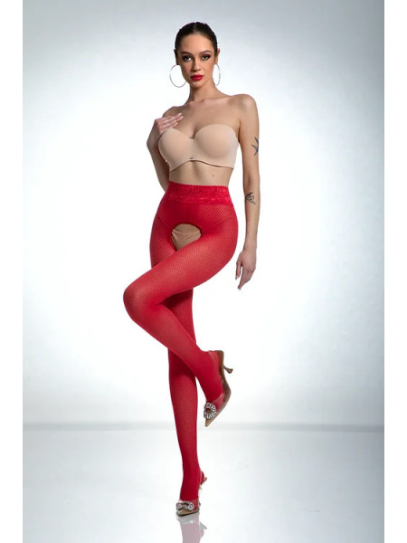 Red Amour Nymph Strumpfhose mit offenem Schritt und Netzmuster
