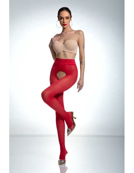 Red Amour Nymph Strumpfhose mit offenem Schritt und Netzmuster