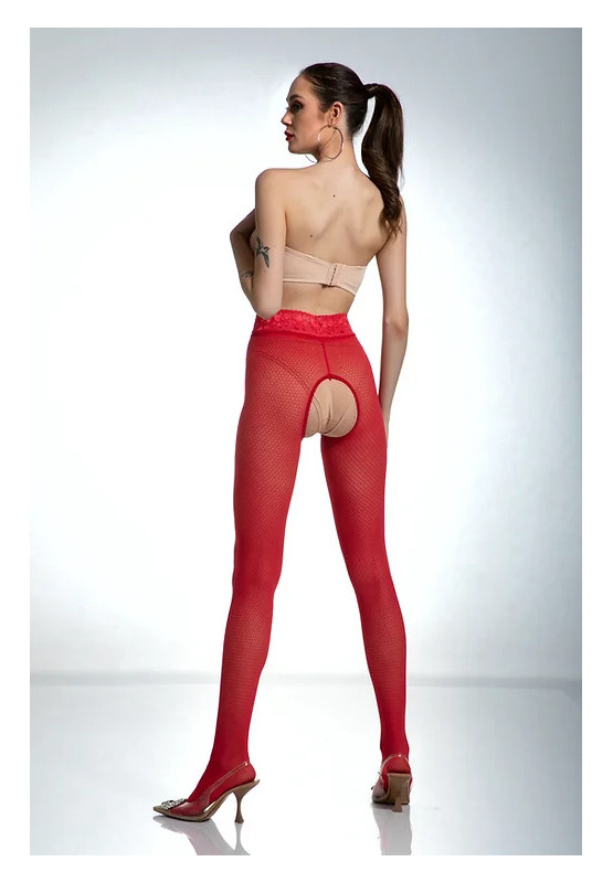 Red Amour Nymph Strumpfhose mit offenem Schritt und Netzmuster