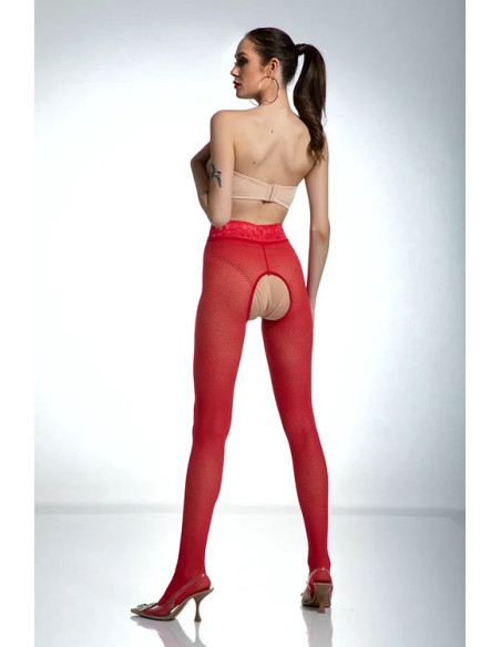 Red Amour Nymph Strumpfhose mit offenem Schritt und Netzmuster