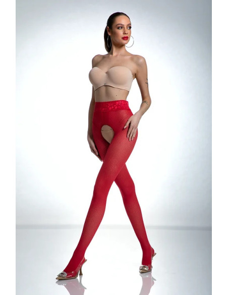 Red Amour Nymph Strumpfhose mit offenem Schritt und Netzmuster