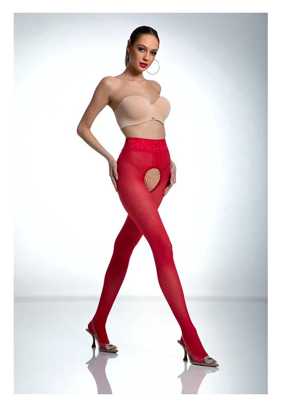 Red Amour Nymph Strumpfhose mit offenem Schritt und Netzmuster