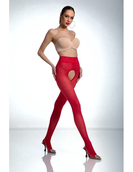Red Amour Nymph Strumpfhose mit offenem Schritt und Netzmuster