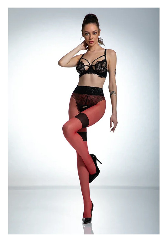 Rote Strumpfhose Amour Diva mit Loch im Schritt, die Strümpfe imitiert