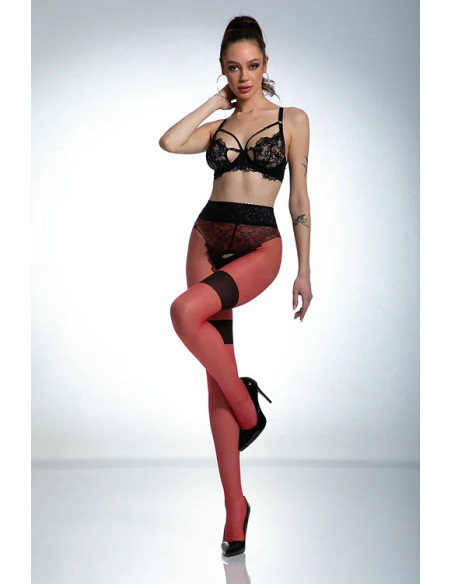 Rote Strumpfhose Amour Diva mit Loch im Schritt, die Strümpfe imitiert