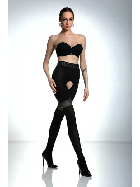Schwarze Amour Glamour-Strumpfhose mit Loch im Schritt, 80 den