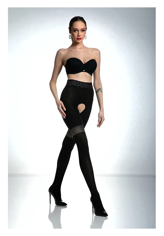 Schwarze Amour Glamour-Strumpfhose mit Loch im Schritt, 80 den