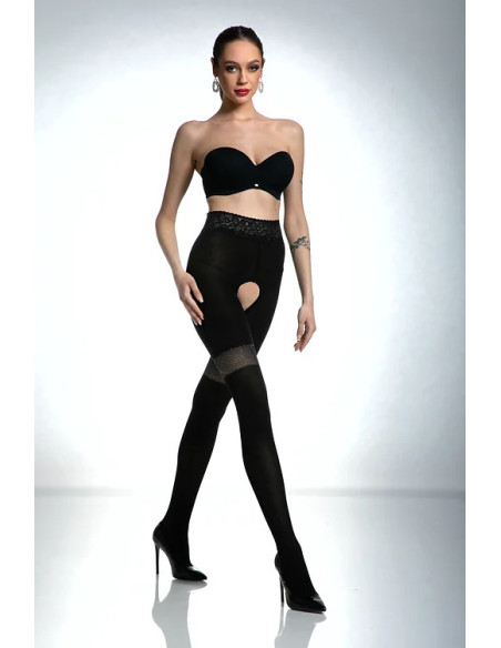 Schwarze Amour Glamour-Strumpfhose mit Loch im Schritt, 80 den