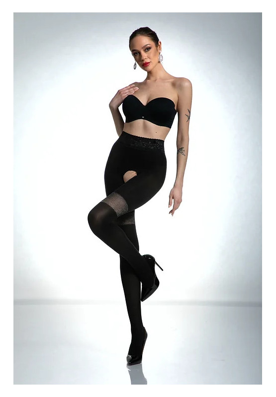 Schwarze Amour Glamour-Strumpfhose mit Loch im Schritt, 80 den