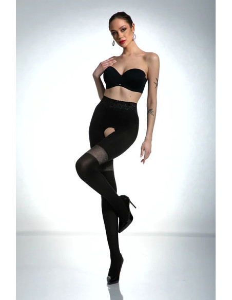 Schwarze Amour Glamour-Strumpfhose mit Loch im Schritt, 80 den