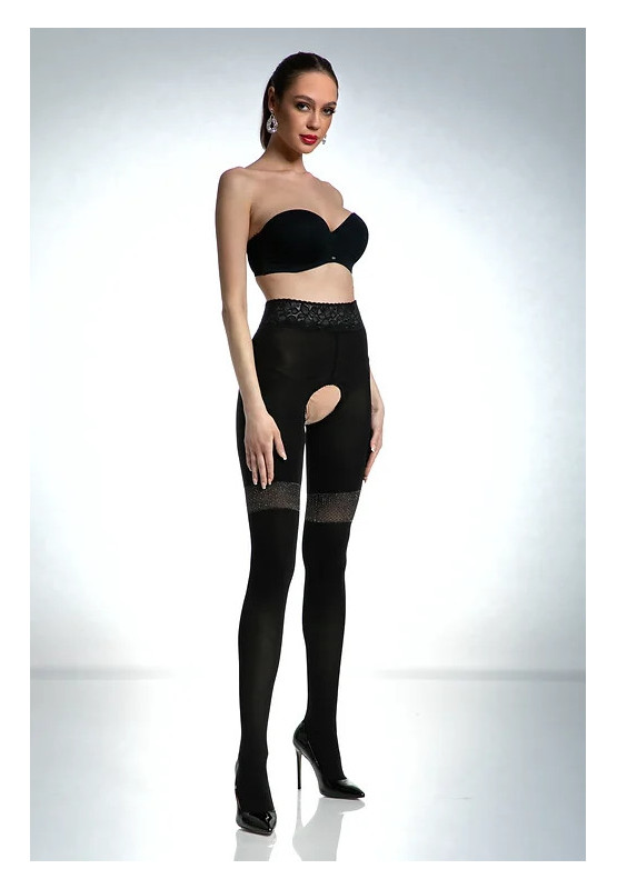Schwarze Amour Glamour-Strumpfhose mit Loch im Schritt, 80 den