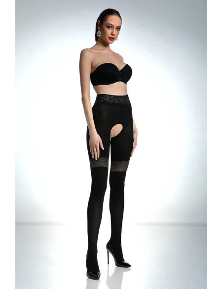 Schwarze Amour Glamour-Strumpfhose mit Loch im Schritt, 80 den