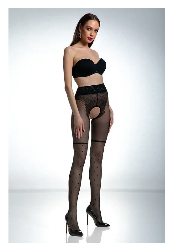 Schwarze Amour Lolita-Strumpfhose im Strümpfe-Stil mit Loch im Schritt