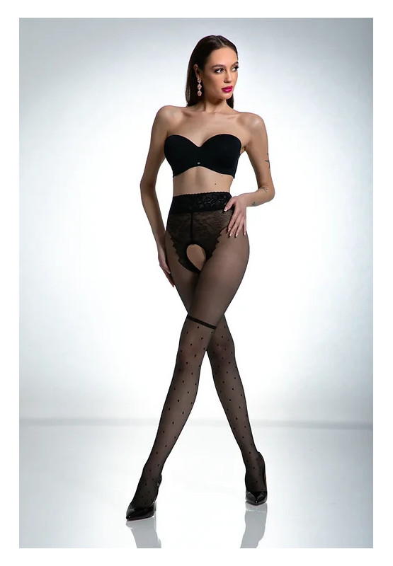 Schwarze Amour Lolita-Strumpfhose im Strümpfe-Stil mit Loch im Schritt