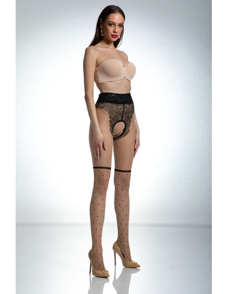 Nudefarbene gepunktete Strumpfhose Amour Lolita 20 DEN mit Loch im Schritt