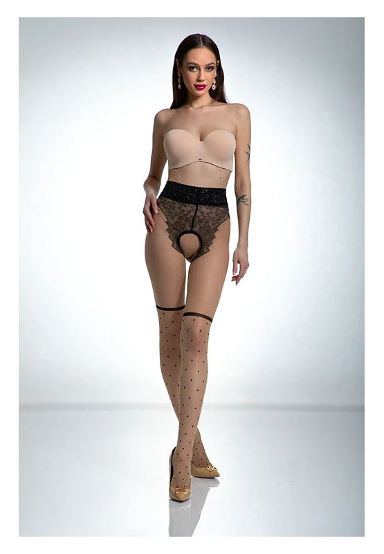 Nudefarbene gepunktete Strumpfhose Amour Lolita 20 DEN mit Loch im Schritt