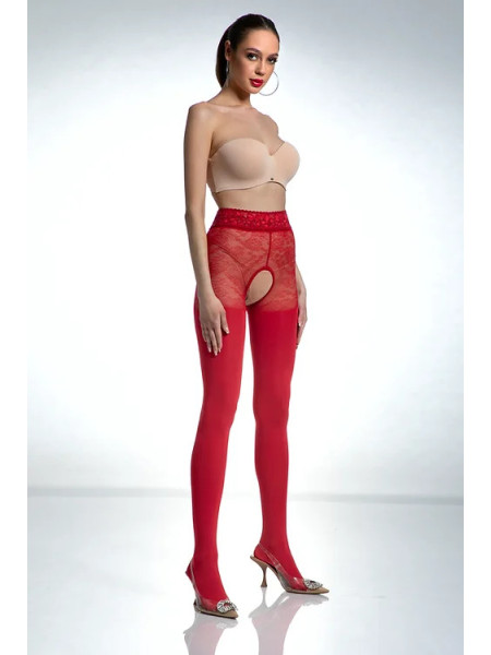 Rote Strumpfhose mit offenem Schritt Amour Red 80 DEN