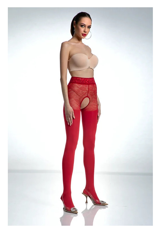 Rote Strumpfhose mit offenem Schritt Amour Red 80 DEN