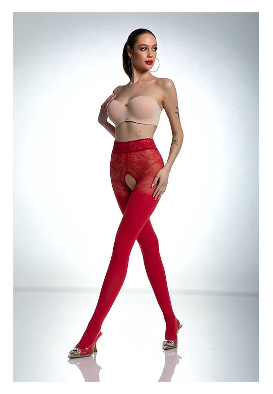 Rote Strumpfhose mit offenem Schritt Amour Red 80 DEN